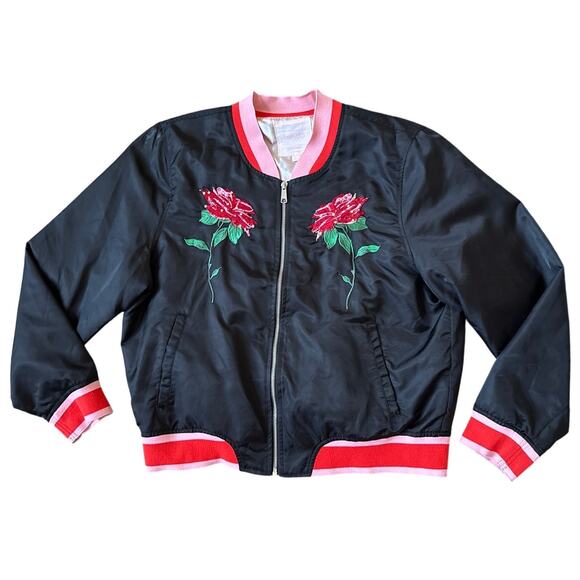 ban.do Rose Satin Bomber Jacket Size XL - Picture 1 of 8